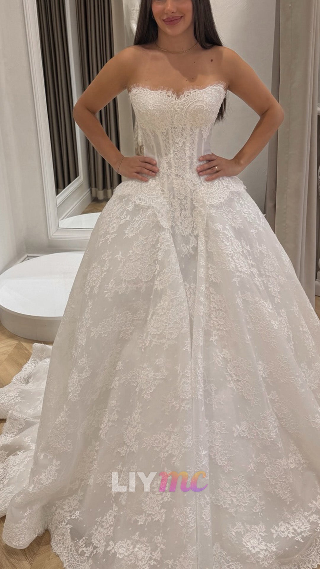 Strapless Lace Ball Gown Wedding Dress with Corset