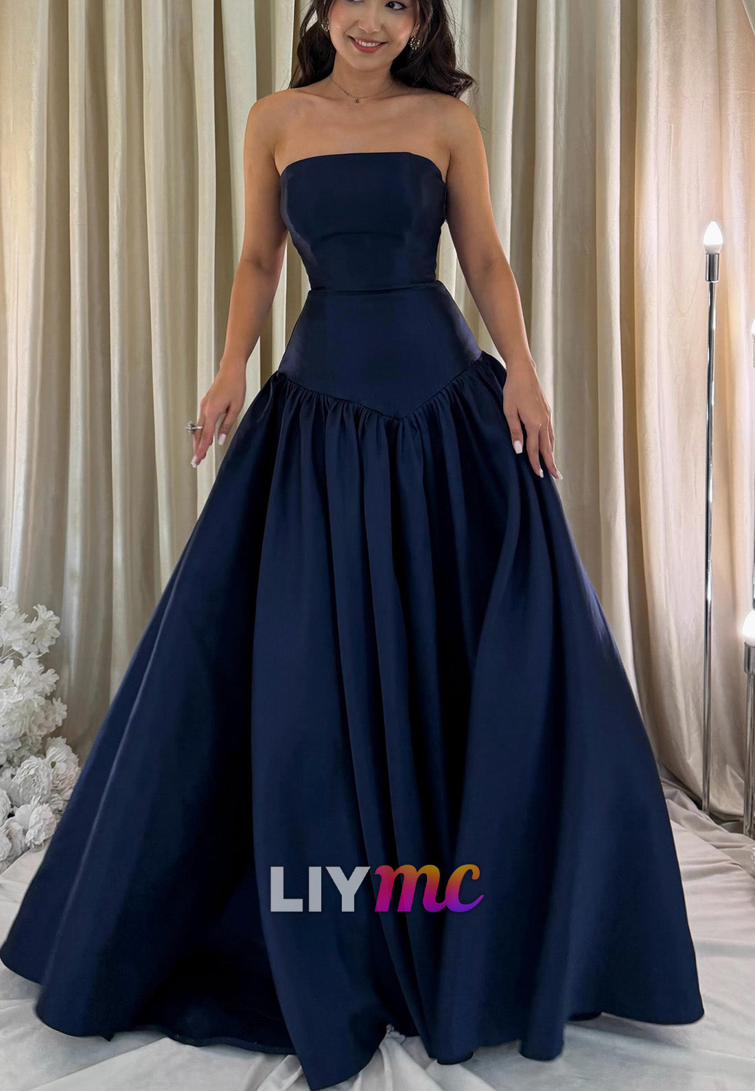 Strapless Drop Waist Ball Gown Evening Dress