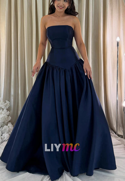 Strapless Drop Waist Ball Gown Evening Dress
