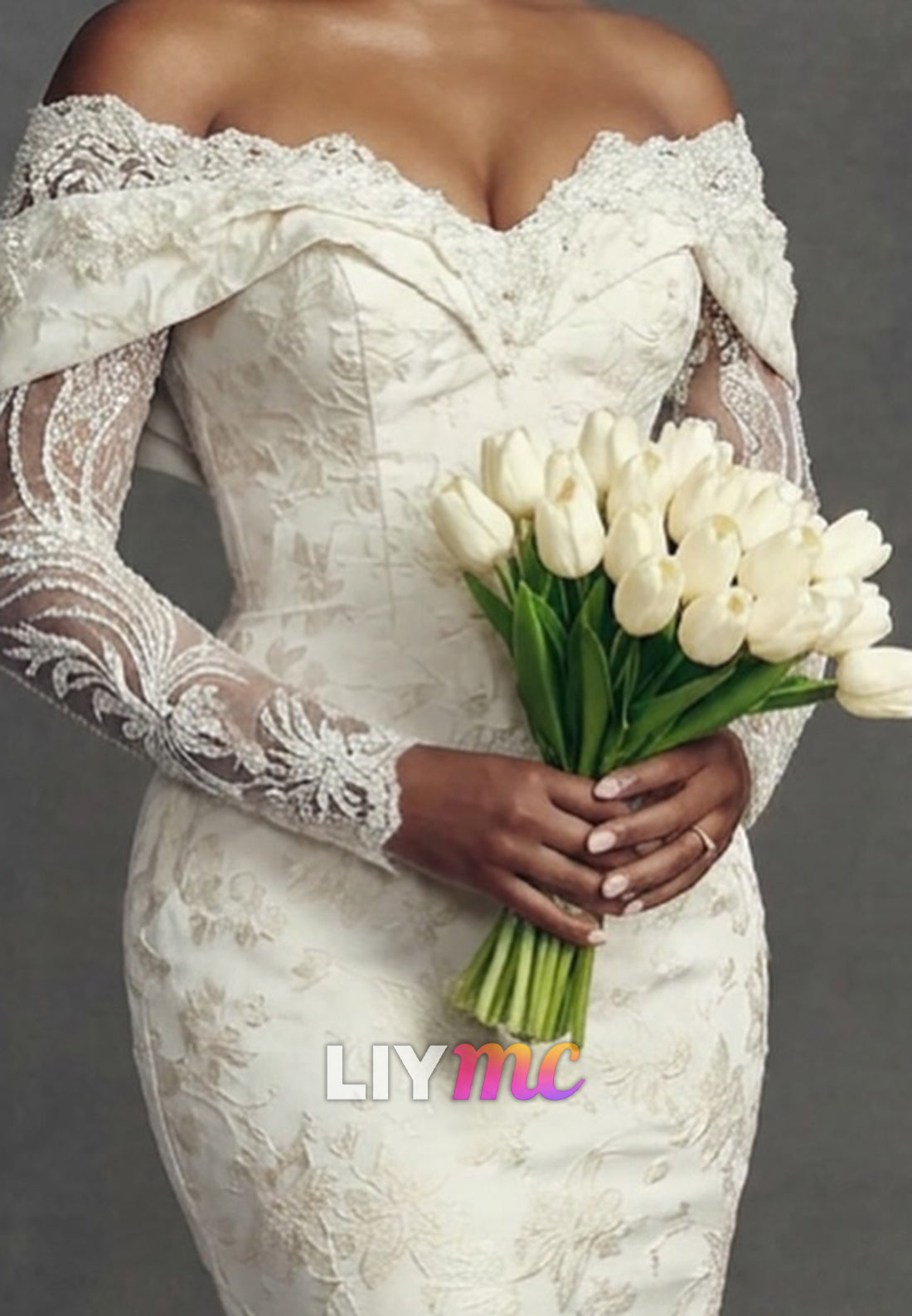 Off-the-Shoulder Long Sleeve Mermaid Wedding Dress