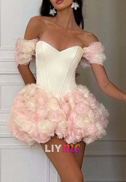Off-the-Shoulder 3D Floral Mini Corset Dress