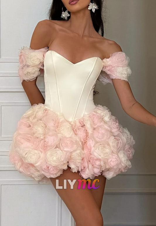 Off-the-Shoulder 3D Floral Mini Corset Dress