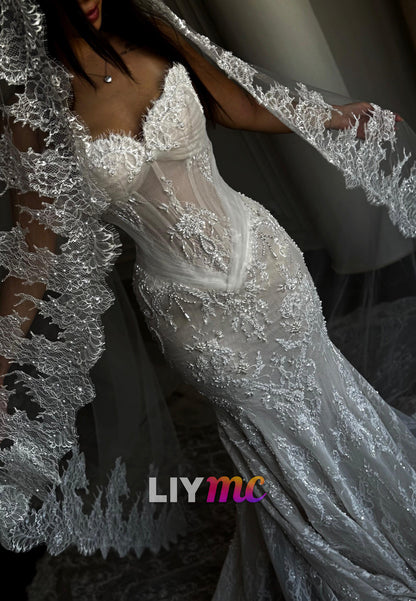 Corset Mermaid Lace Wedding Dress with Beaded Back