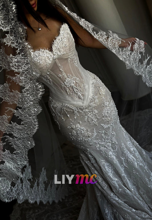 Corset Mermaid Lace Wedding Dress with Beaded Back