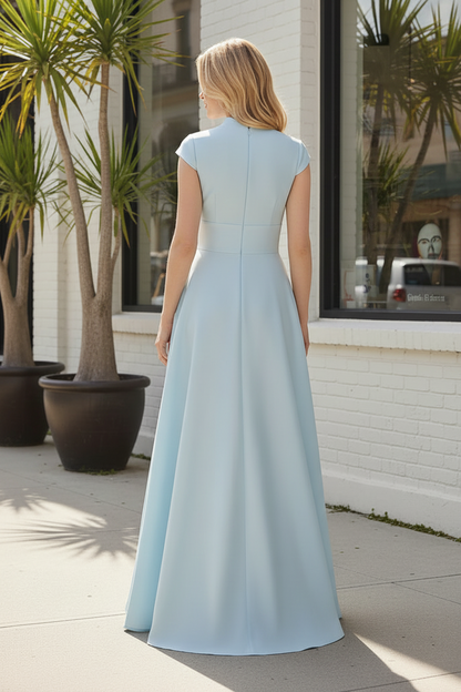 Elegant Cap Sleeve A-Line Satin Evening Gown
