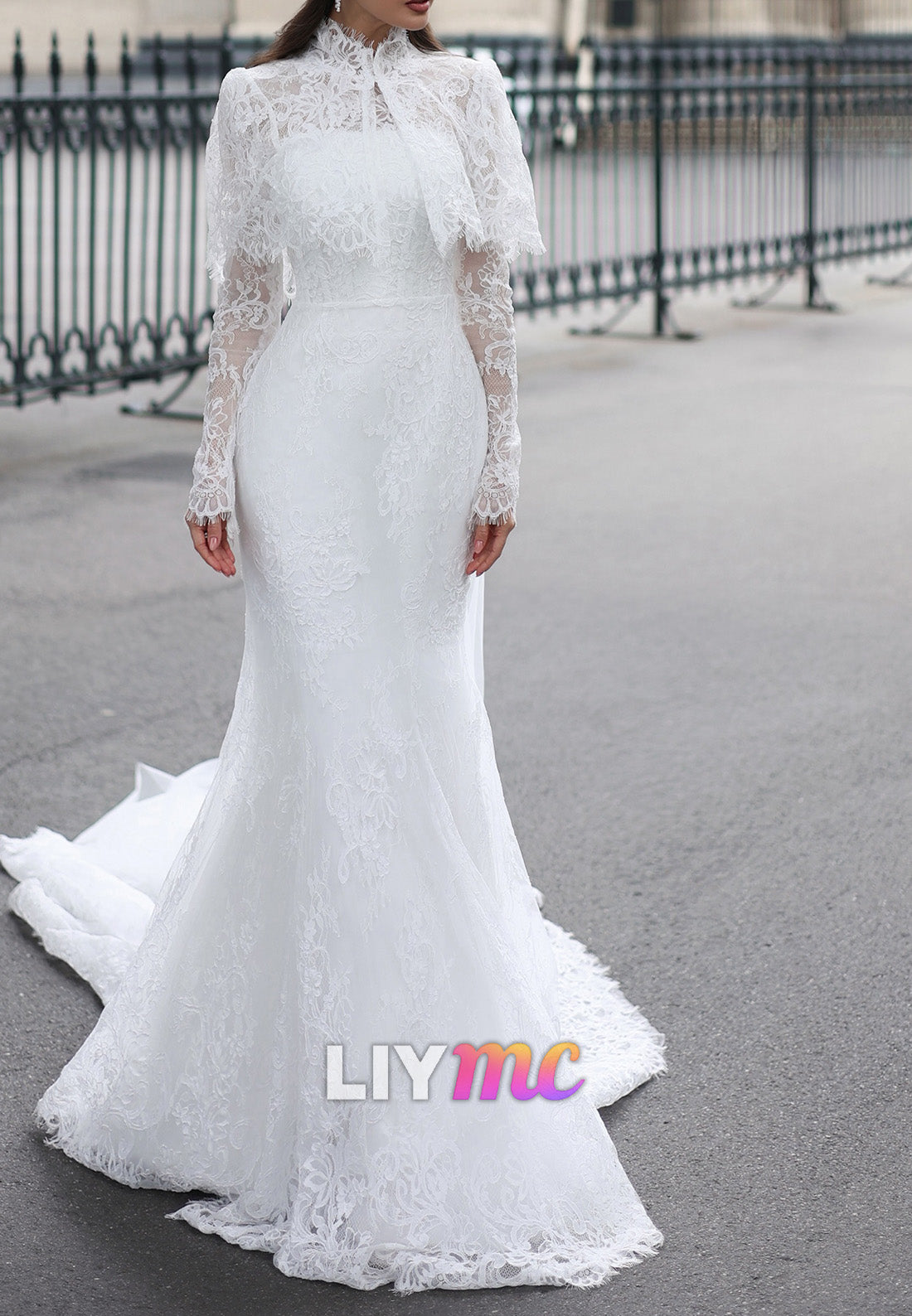 Lace Mermaid Wedding Dress with Capelet