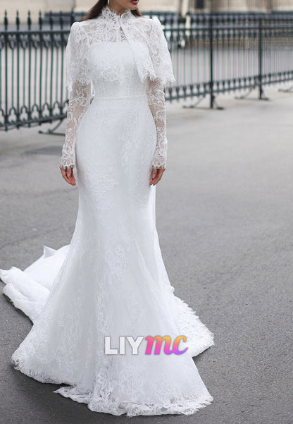 Lace Mermaid Wedding Dress with Capelet