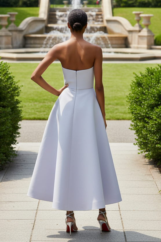 Strapless Embroidered Floral Midi A-Line Dress