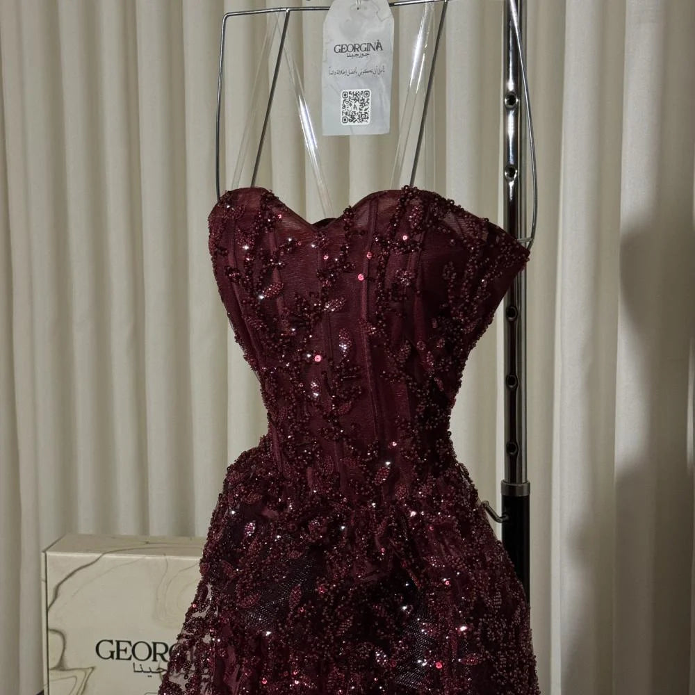 Strapless Tiered Sequin Evening Gown with Corset