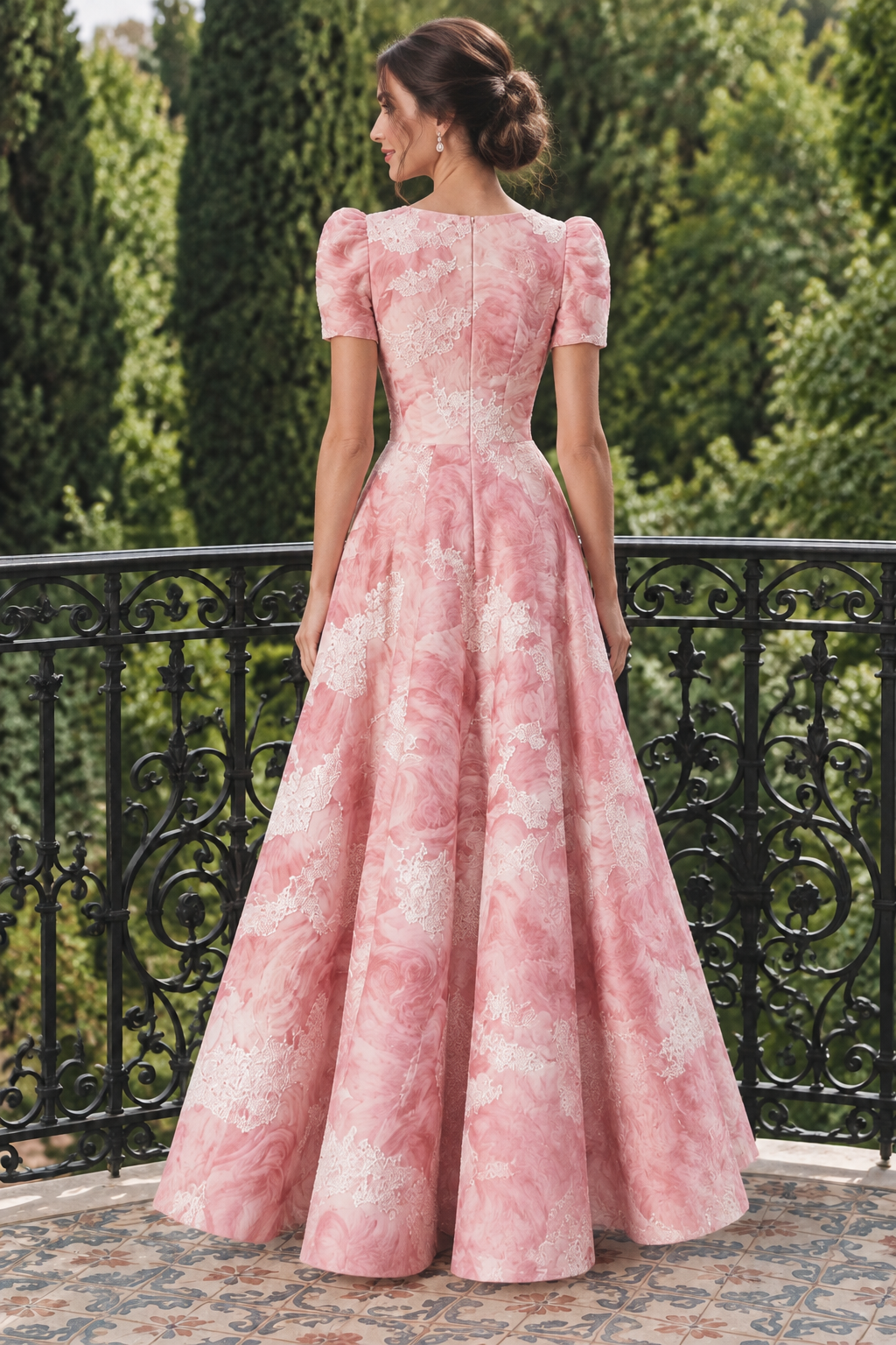 Embroidered Puff Sleeve A-Line Midi Dress
