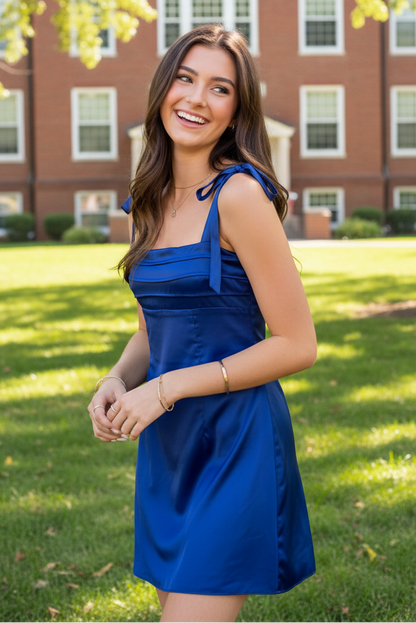 Pleated Bust Satin A-Line Mini Dress