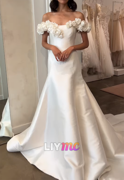 Off-the-Shoulder 3D Floral Mermaid Wedding Dress