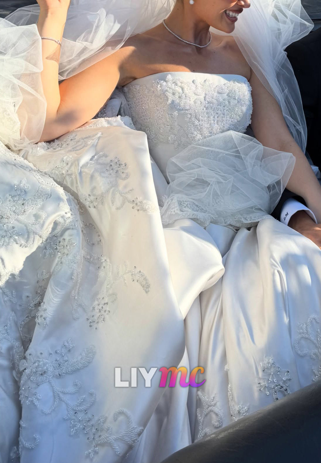 Strapless Beaded Satin Ball Gown Wedding Dress