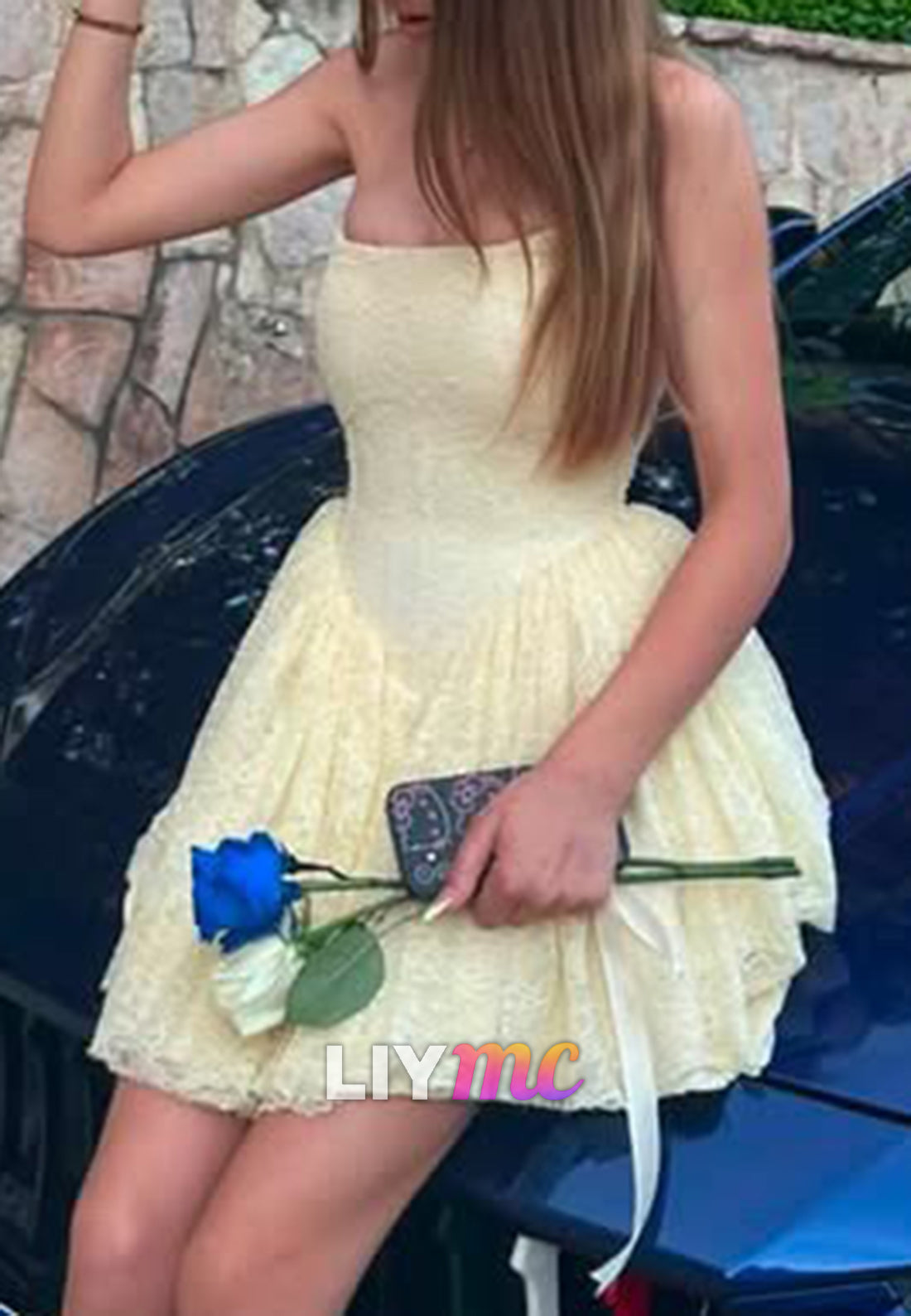 Strapless Lace Basq Waist Mini Dress