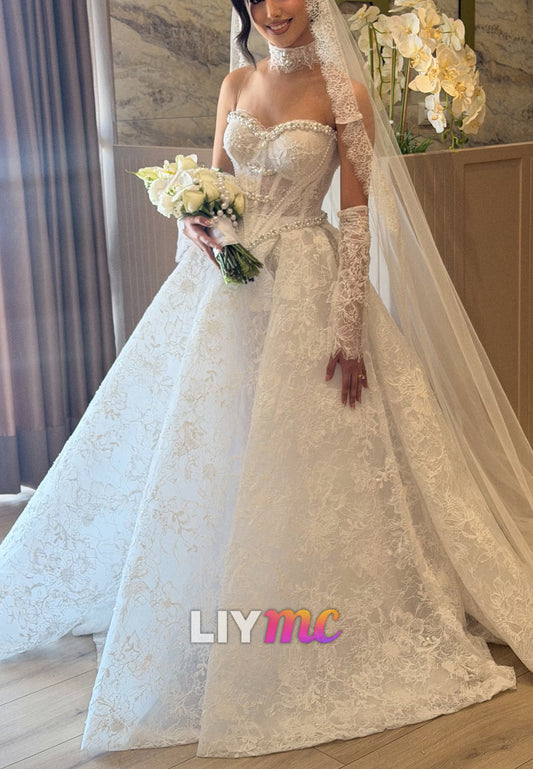 Strapless Lace Corset Ball Gown Wedding Dress