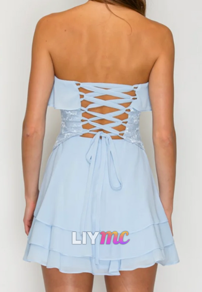 Strapless Lace Corset Mini Dress with Tiered Skirt