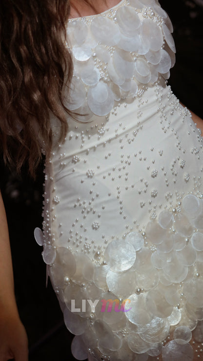 Pearl Embellished Sheer Maxi Dress with Discs