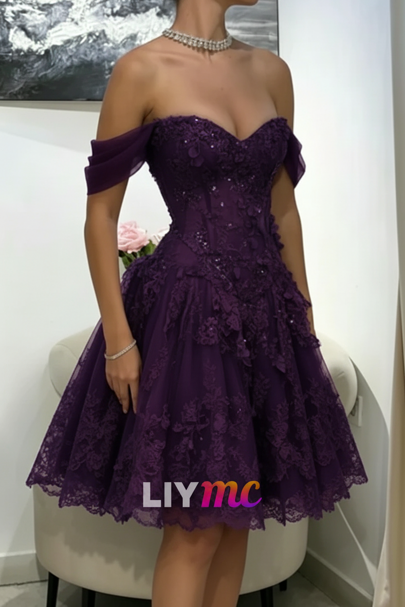 Off-the-Shoulder Lace Sweetheart Short Dress