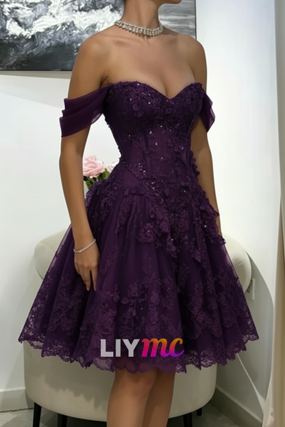 Off-the-Shoulder Lace Sweetheart Short Dress