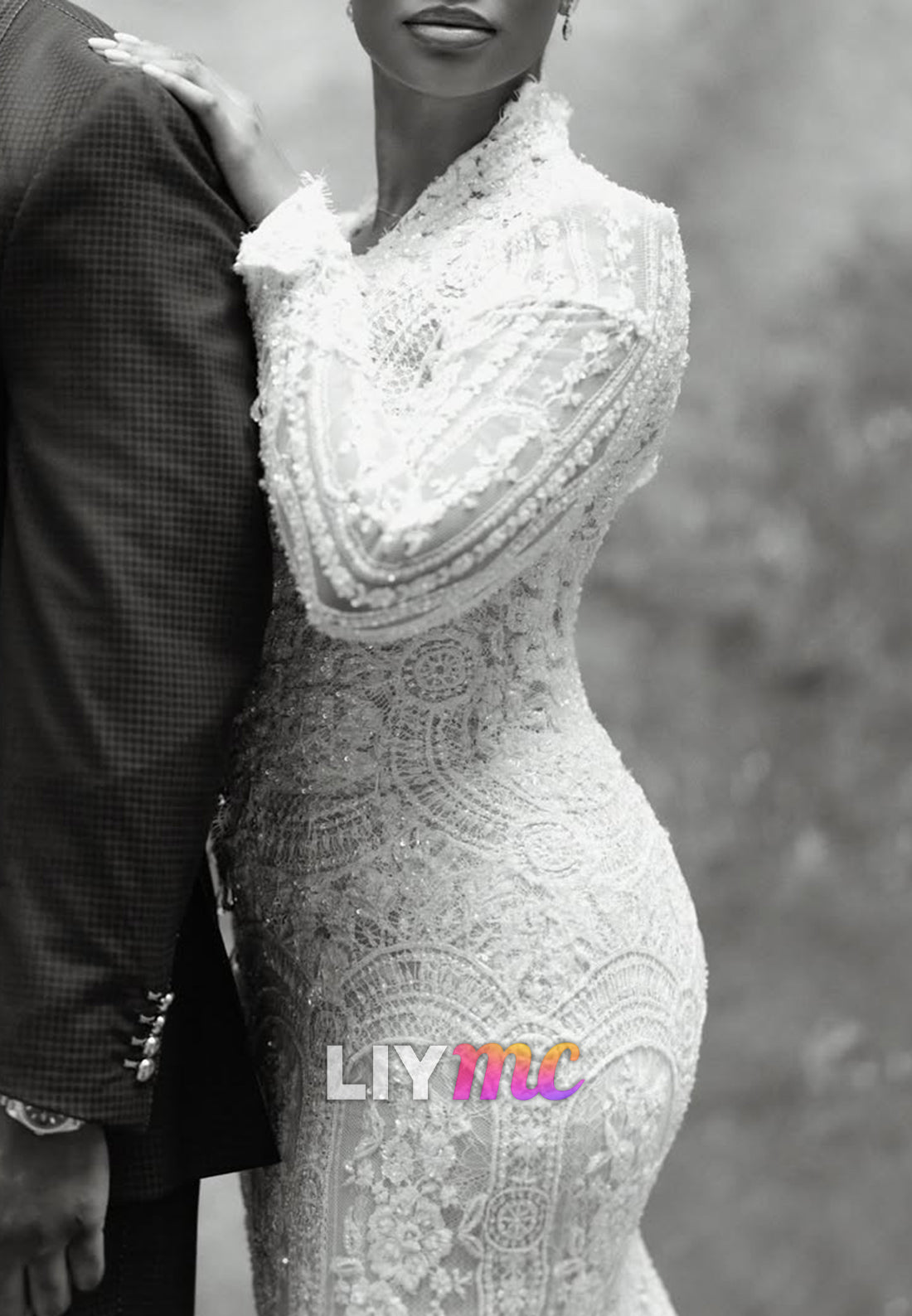 High Neck Beaded Lace Mermaid Wedding Dress