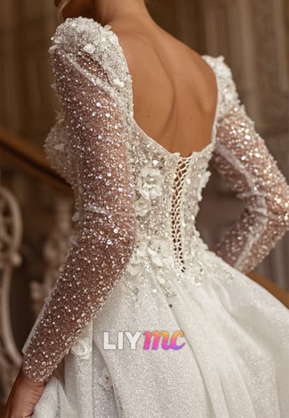 Glitter A-Line Wedding Dress with Corset Bodice