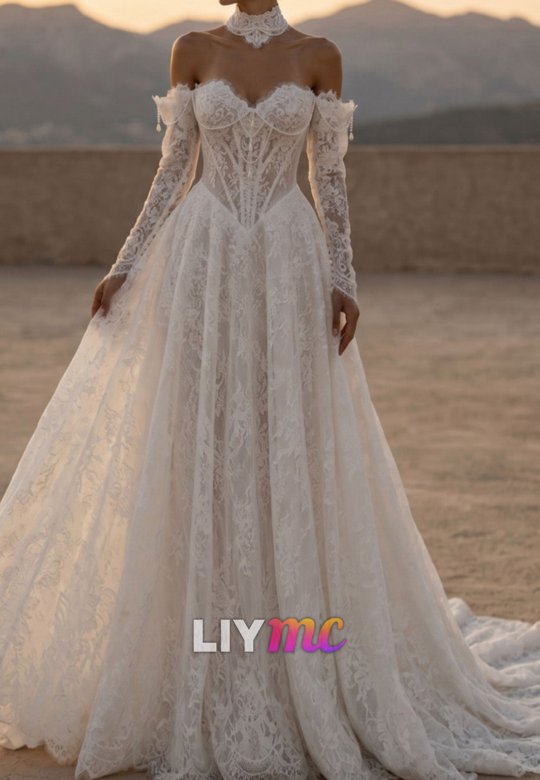 Corset Lace Wedding Dress with Long Sleeves