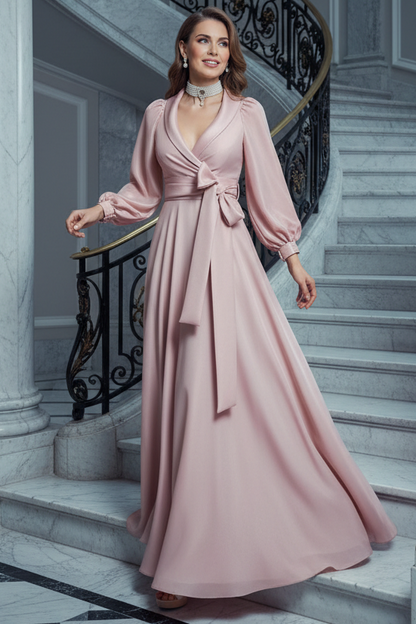 Long Sleeve Wrap Formal Maxi Dress with Sash