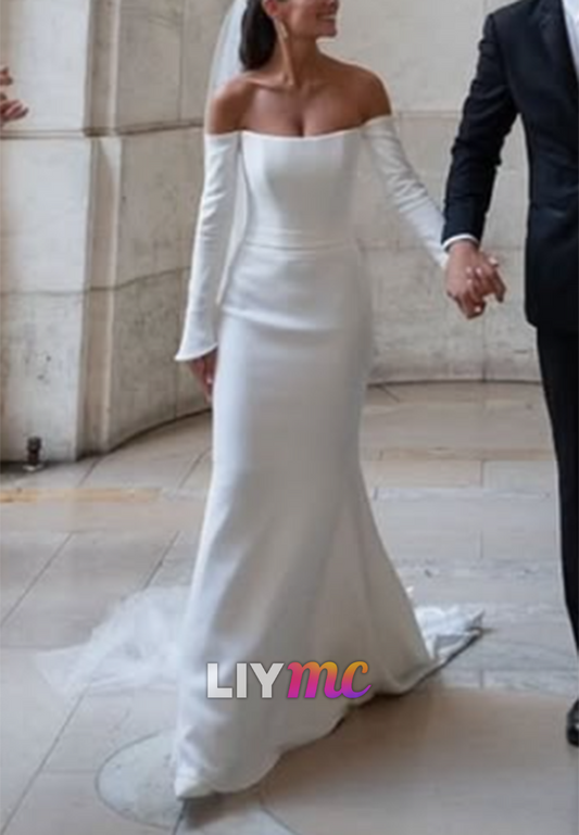 Off Shoulder Long Sleeve Mermaid Wedding Dress
