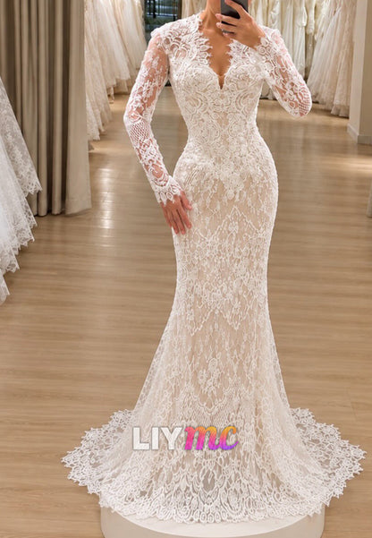 Lace Long Sleeve Wedding Dress with Overskirt