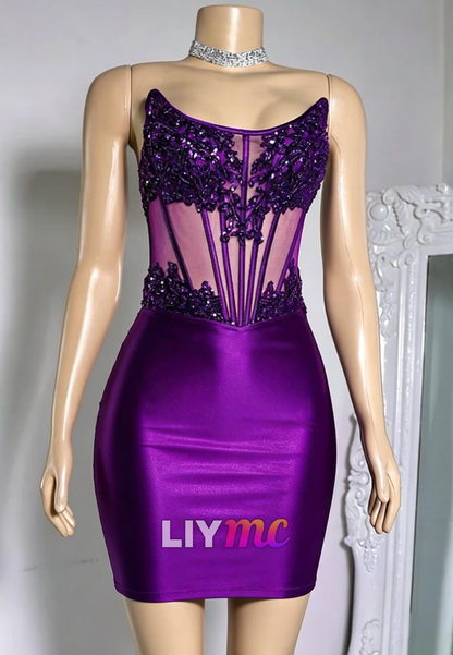 Sequined Corset Satin Bodycon Mini Dress