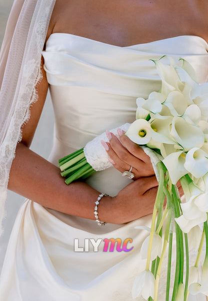 Strapless Ruched A-Line Gown with Lace Trim