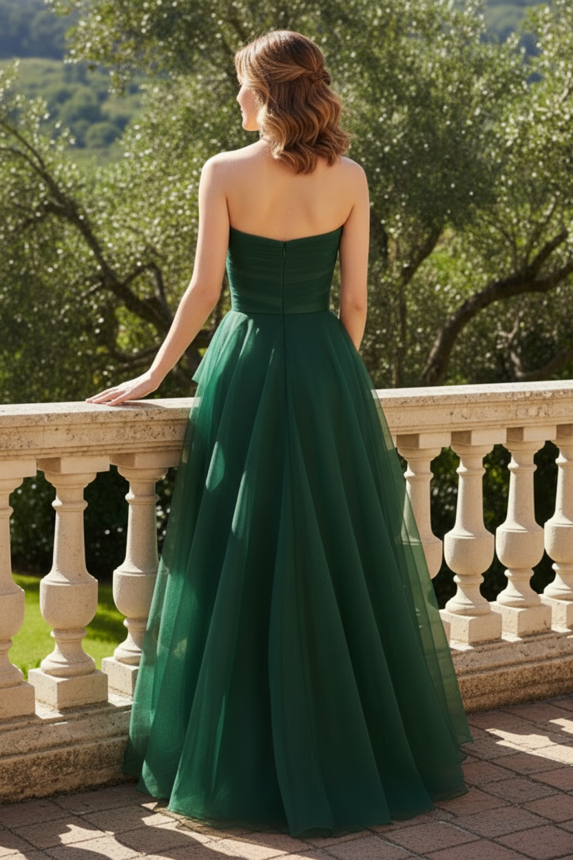 Strapless Ruffled A-Line Evening Gown