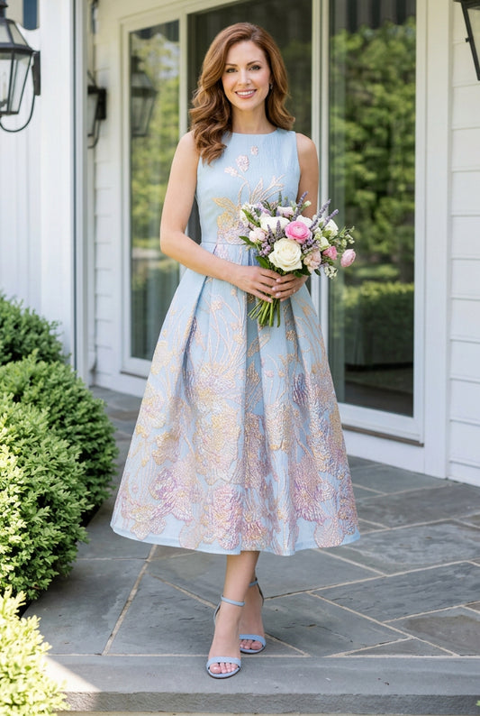 Metallic Jacquard Dress and Jacket Set
