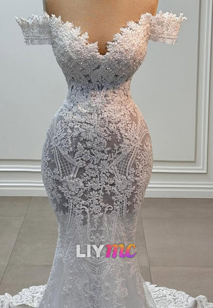 Off-the-Shoulder Lace Mermaid Wedding Dress