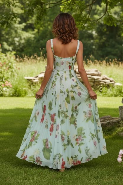 Floral Chiffon A-Line Evening Gown