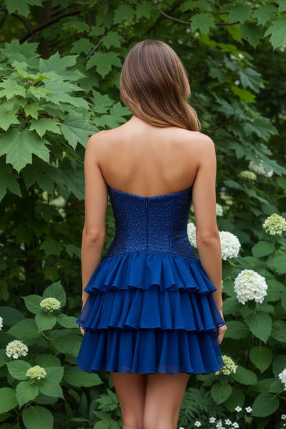 Strapless Tiered Ruffle Cut-Out Mini Dress