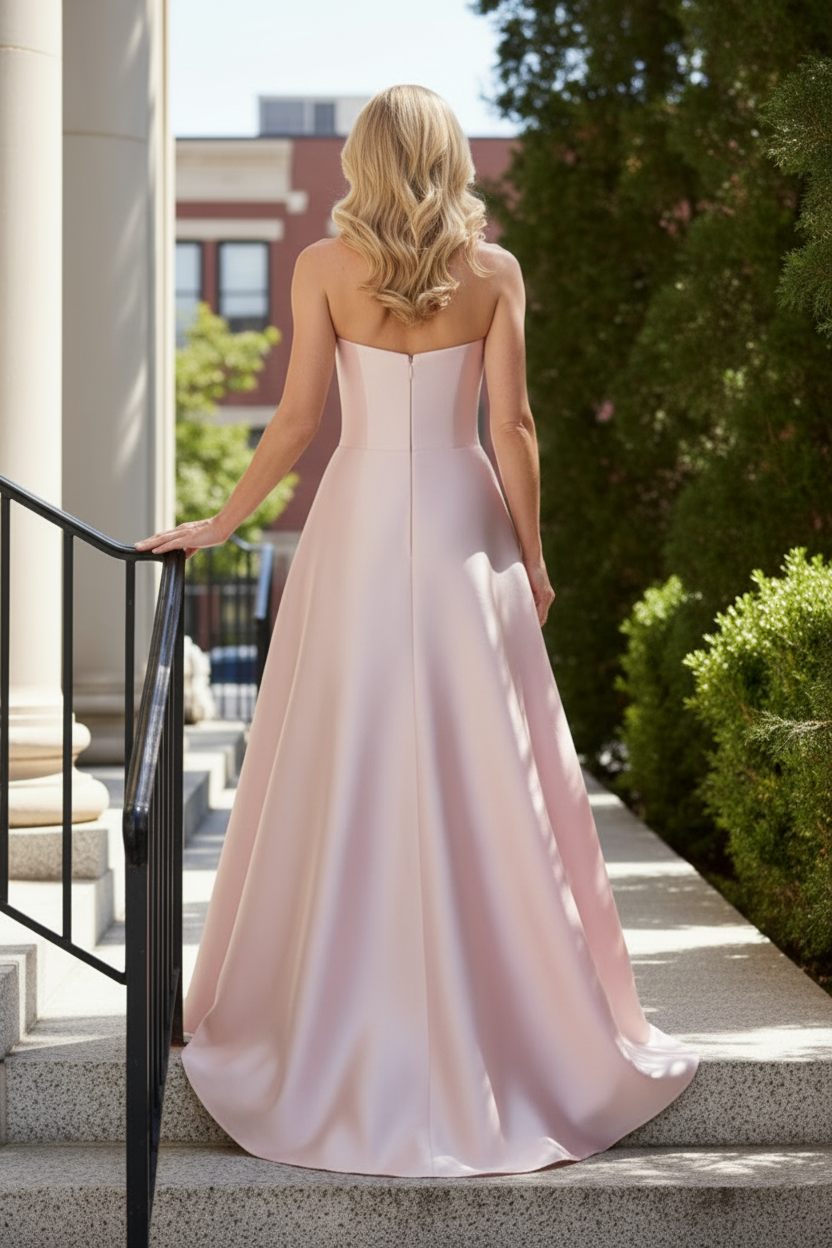 Strapless Floral Embroidered A-Line Gown