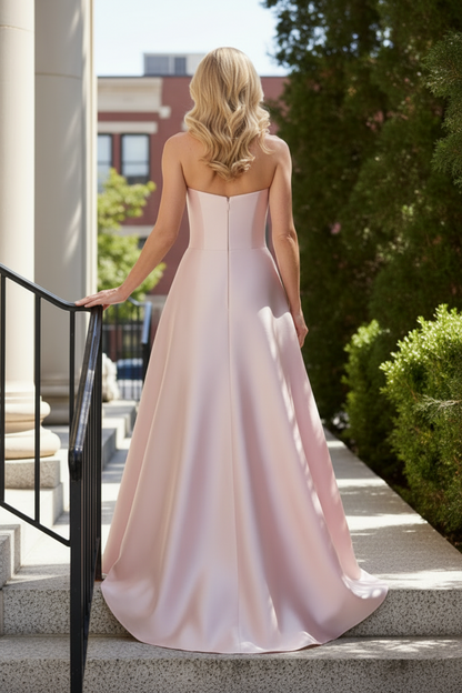 Strapless Floral Embroidered A-Line Gown