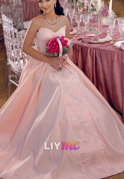 Strapless Lace Inset Ball Gown Formal Dress