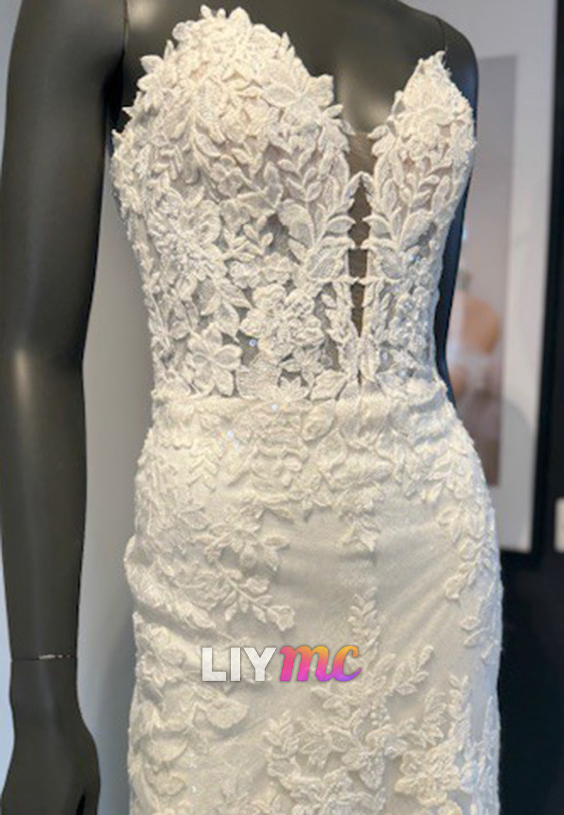 Strapless Mermaid Lace Wedding Gown with Illusion Bodice