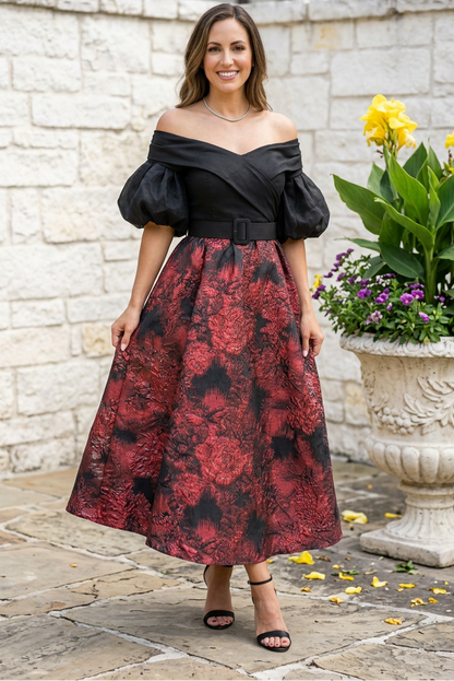 Off-Shoulder Brocade A-Line Evening Dress