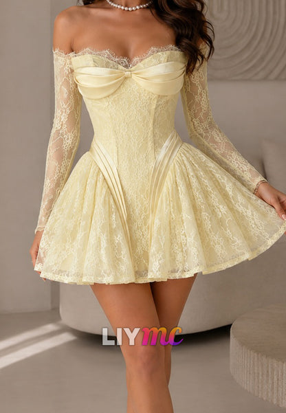 Off-the-Shoulder Lace Corset Flare Mini Dress
