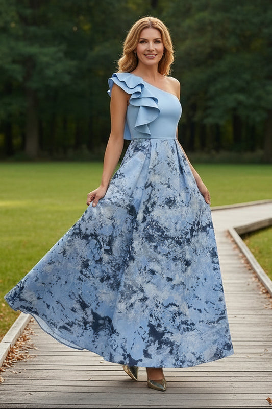 One-Shoulder Ruffled A-Line Maxi Dress
