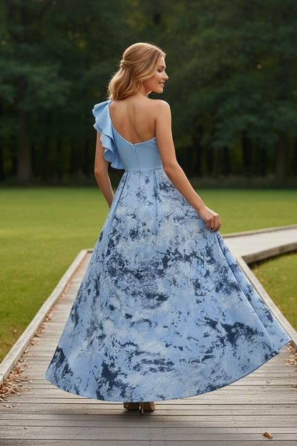 One-Shoulder Ruffled A-Line Maxi Dress