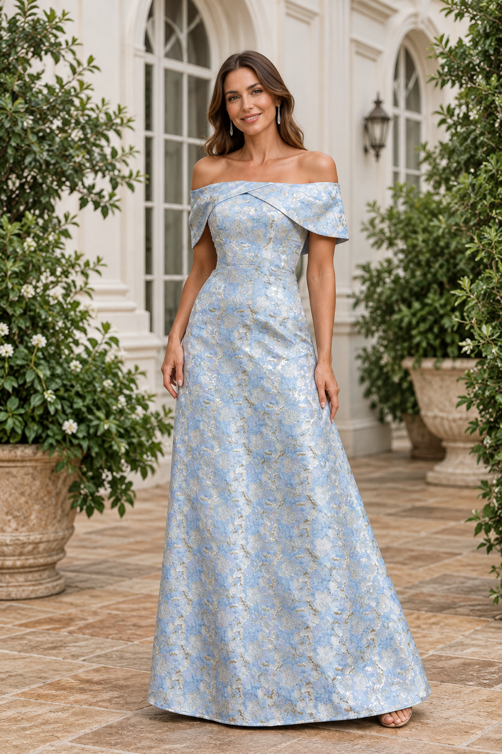 Off-the-Shoulder Jacquard Maxi Dress