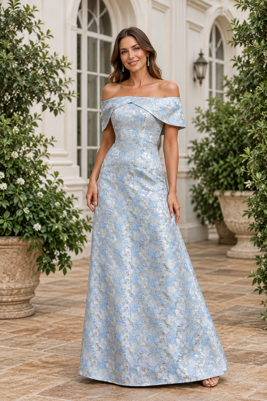 Off-the-Shoulder Jacquard Maxi Dress