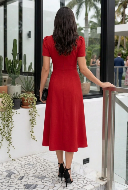 Mandarin Collar A-Line Midi Dress