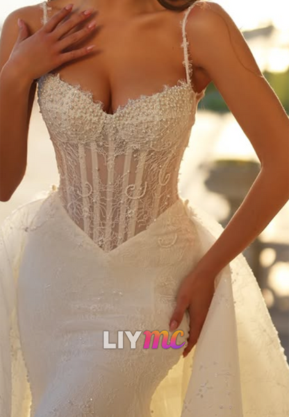 Corset Mermaid Wedding Dress with Overskirt