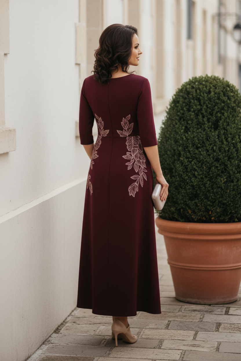 Asymmetrical Embroidered Evening Gown with Side Drape