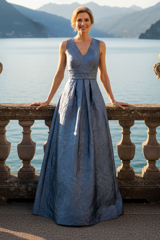 Sleeveless V-Neck Jacquard A-Line Gown